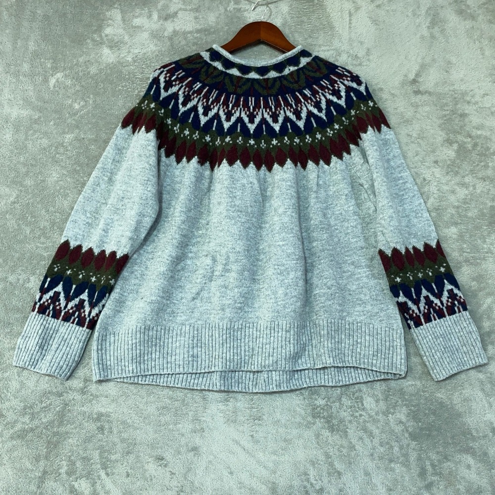 Vince Camuto Women's L Gray Fair Isle Pullover Sweater Acrylic Blend